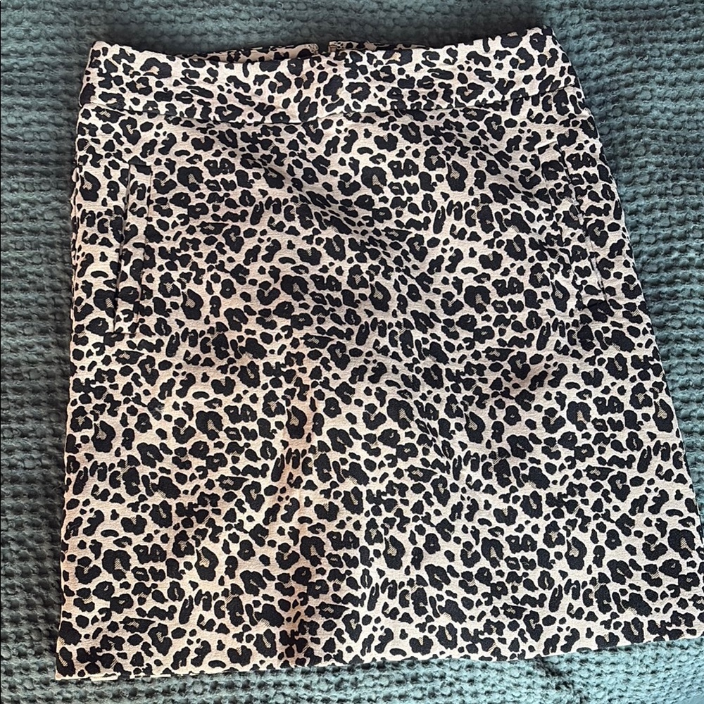 LOFT Leopard Print Black and Cream Pencil Mini Skirt Night Out